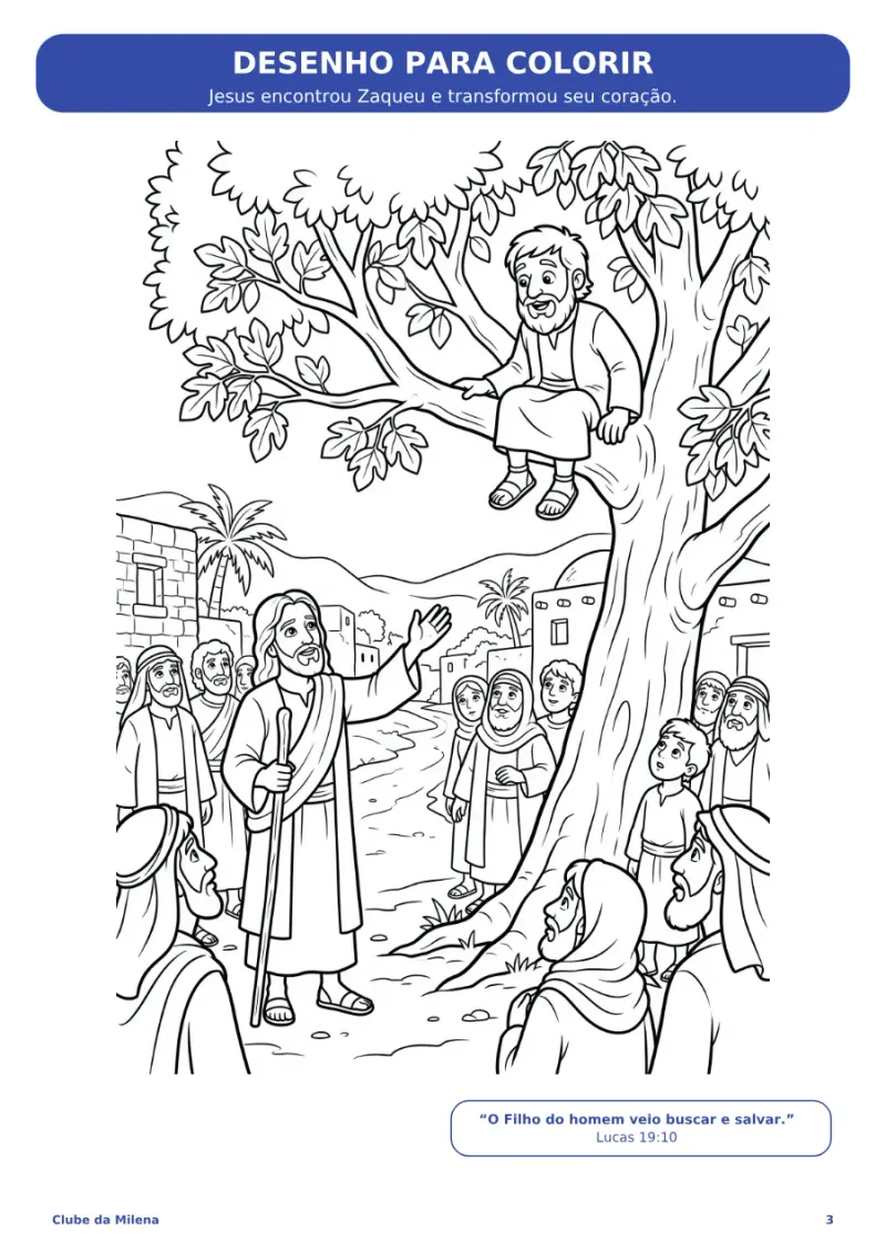 Página do kit com o desenho para colorir da cena da história, no traço da Milena.